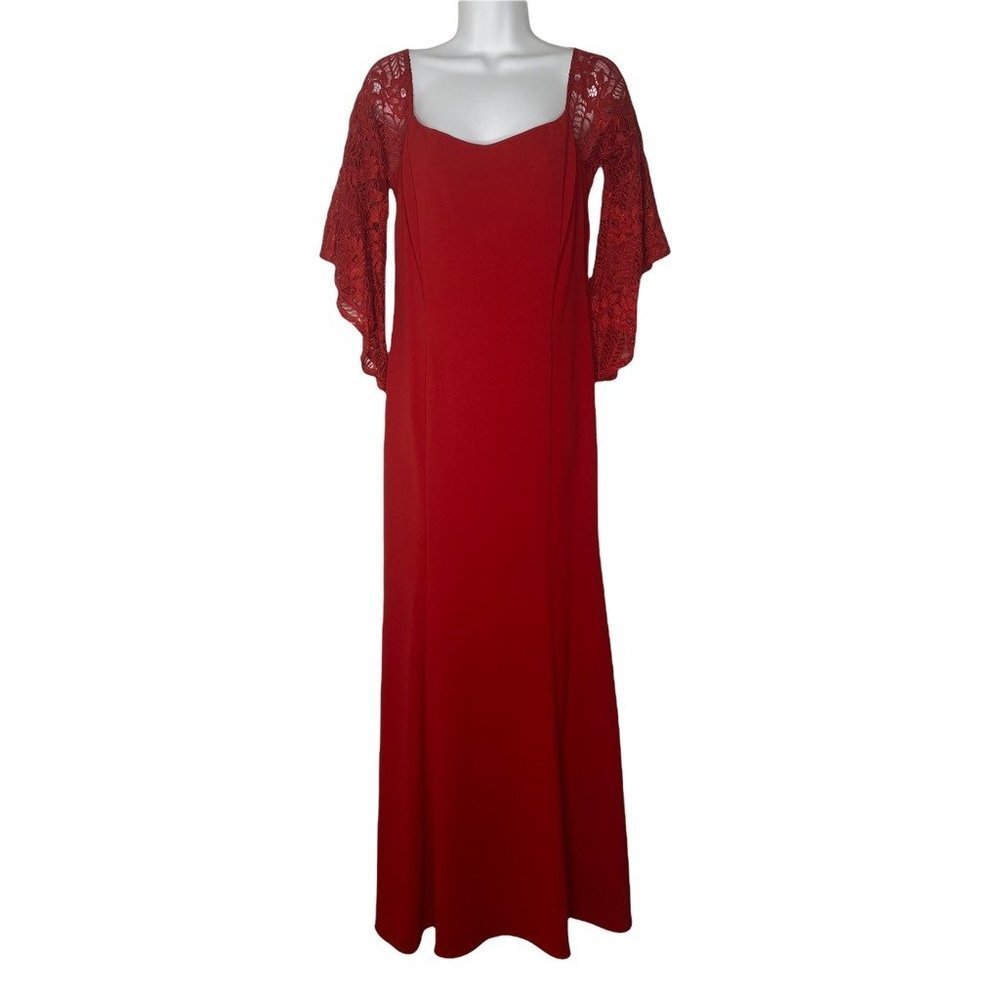 Miss Kim Womens Shift Dress Red Stretch V Neck Flutter Sleeve Zip Lace XL‎ New